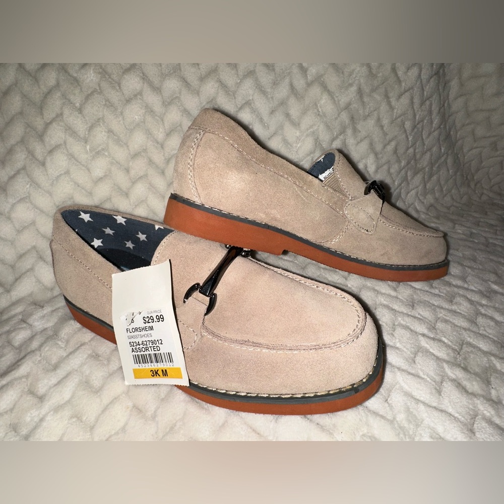 Florsheim Girls Beige Suede Dress Loafers